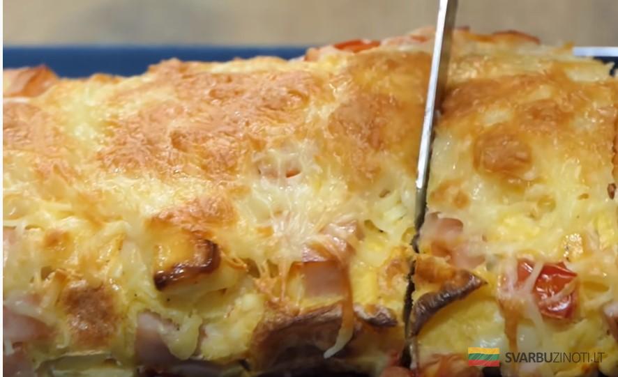 Простой и вкусный рецепт быстрого завтрака. Очень сытный рулет  для всей семьи