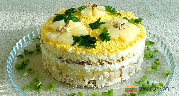 Салат "Дамский каприз" с курицей и ананасами. Оригинальный рецепт
