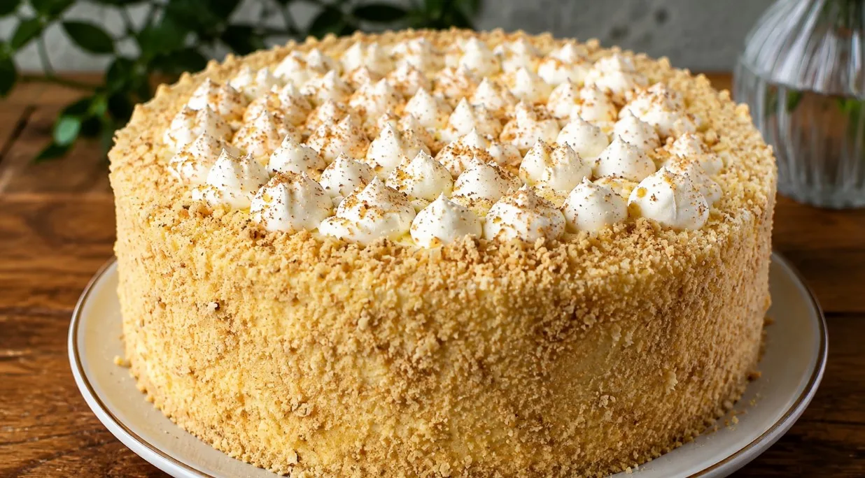 Tortas „Smetannik“ ledų skoniu: grietinę maišau su cukrumi, sluoksniuoju sausainiais ir dedu į šaldiklį