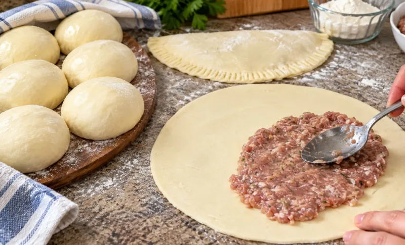 Sultingi čeburekai su plona, traškia tešla ir mėsos įdaru